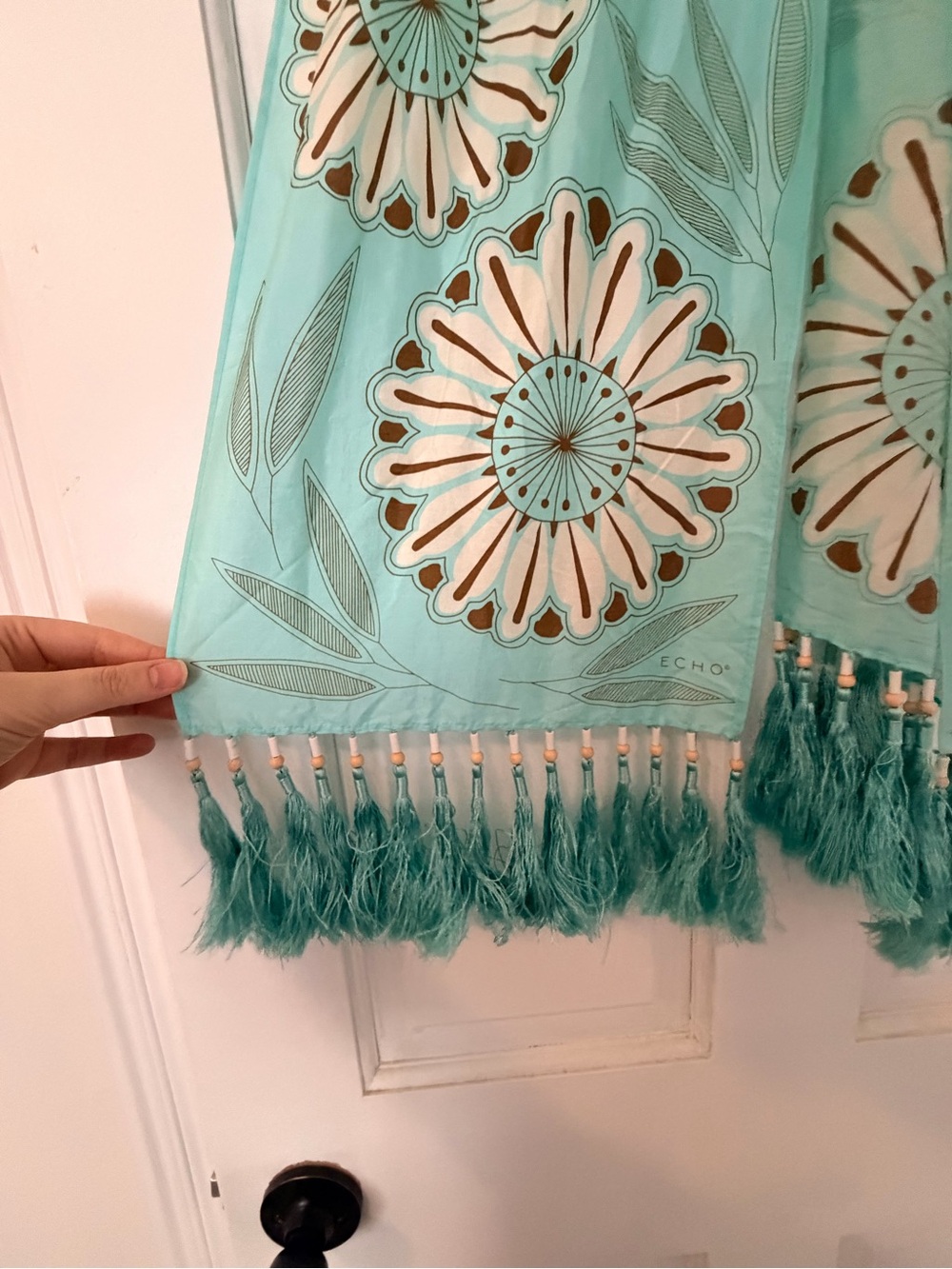 Echo Turquoise Floral Fringe Scarf - Picture 6 of 7